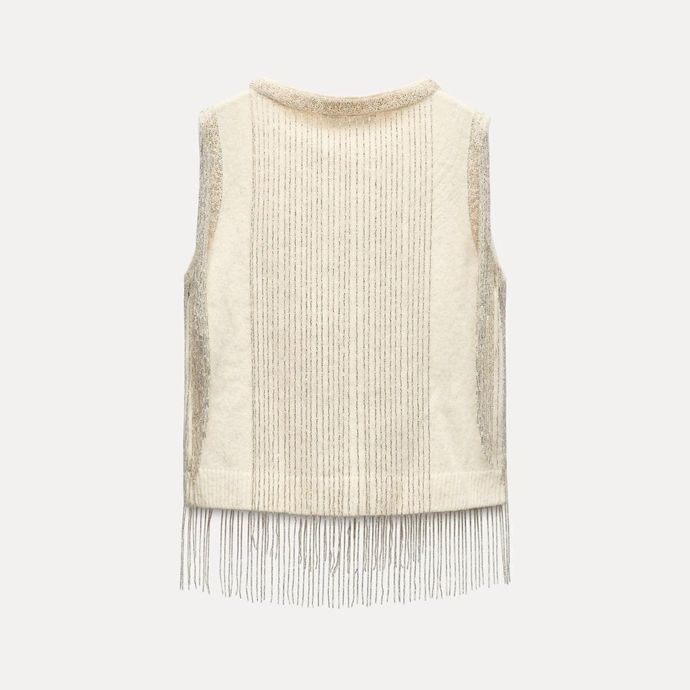 Zara beaded fringe knit sweater vest - Picture 7 of 8